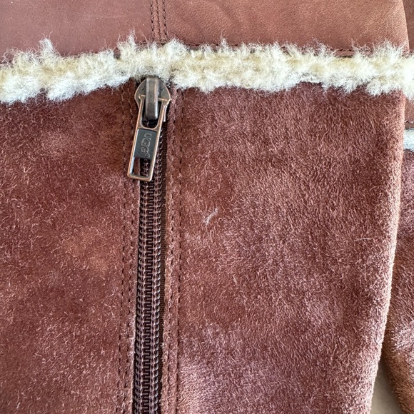 UGG Womens Raya Brown Leather And Suede Tall Heeled Boots Sheepskin Trim Size 9 - Picture 10 of 16